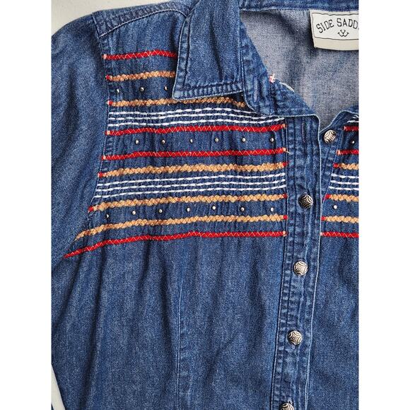 Side Saddle Cropped Button Down Womens L Western Cowgirl Thin Fabric Studded VTG - Picture 3 of 7